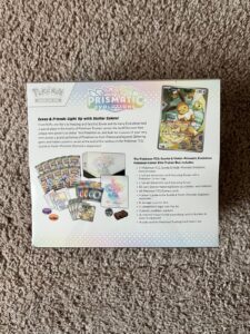 Sealed Prismatic Evolutions Pokémon Center Elite Trainer Box, front of box